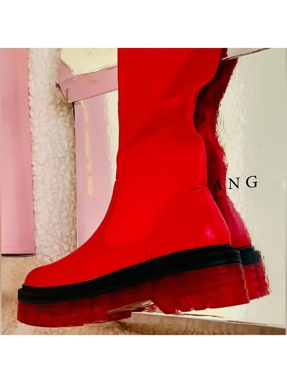 NIB Dolls Kill Azalea Wang Euro Thigh High Boots Surgplatform in Red
